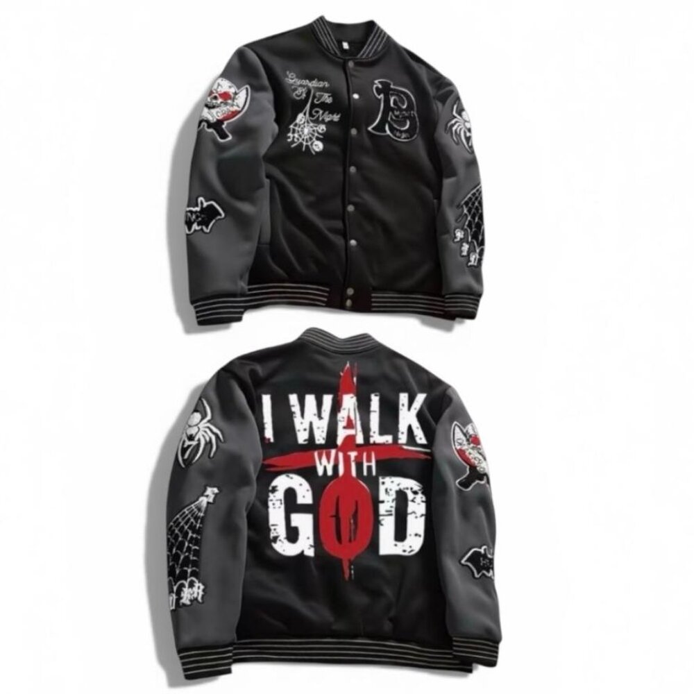 NEW - MARKET LOGO 1990 VARSITY JACKET I WALK WITH GOD SZ - XL